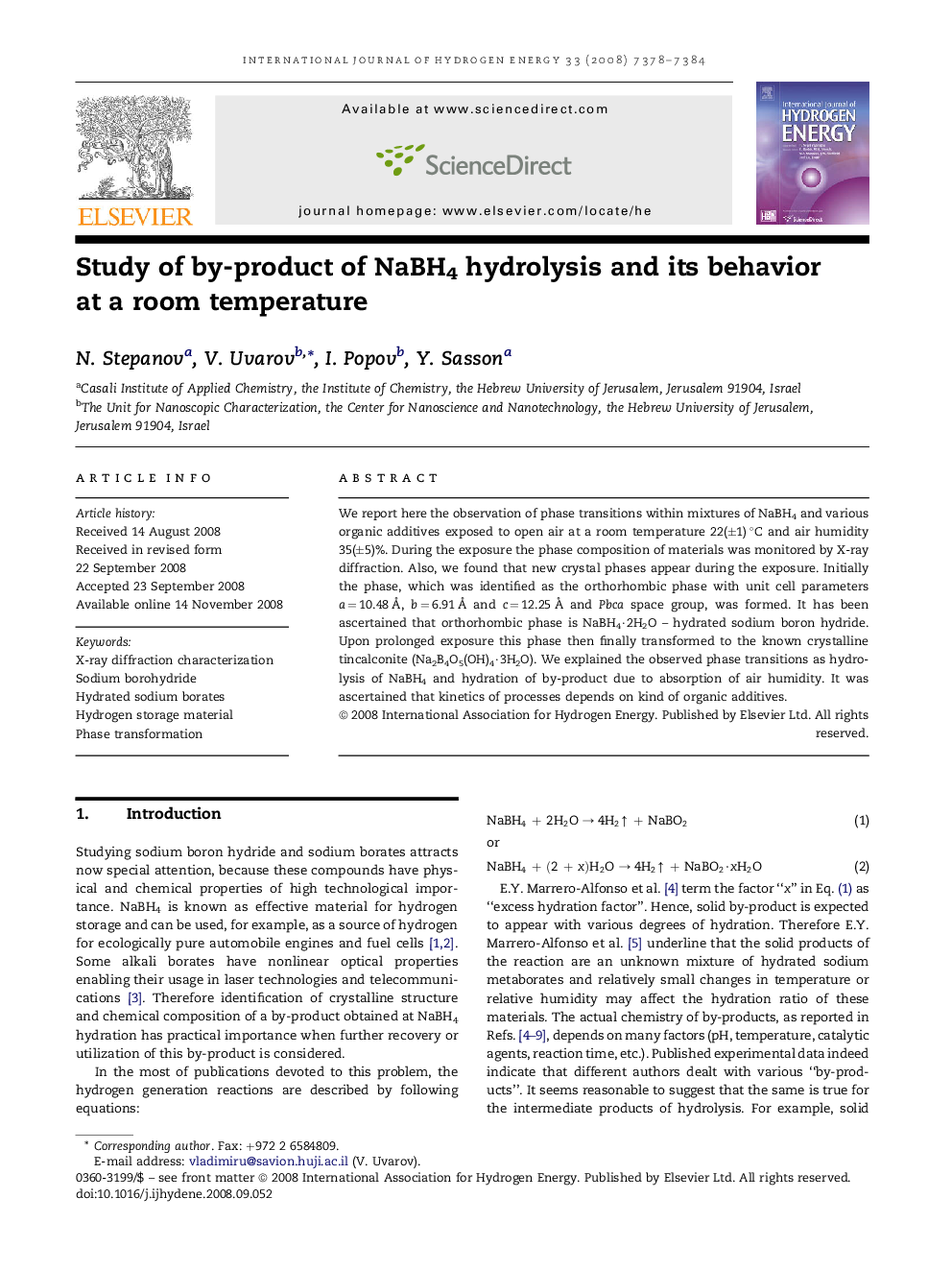 Study of by-product of NaBH4 hydrolysis and its behavior at a room temperature