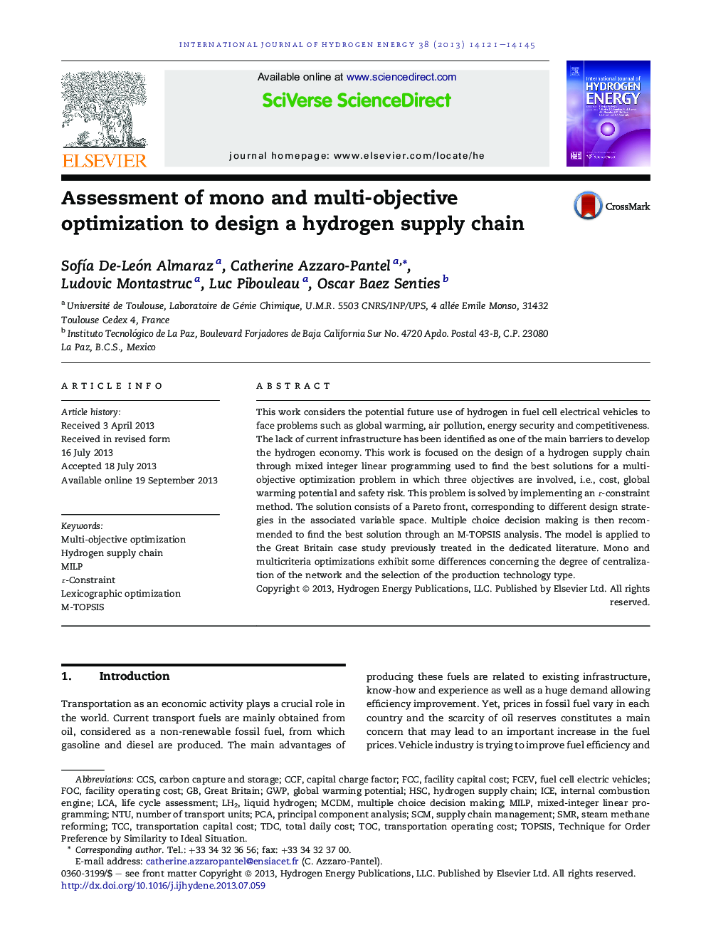 Assessment of mono and multi-objective optimization to design a hydrogen supply chain