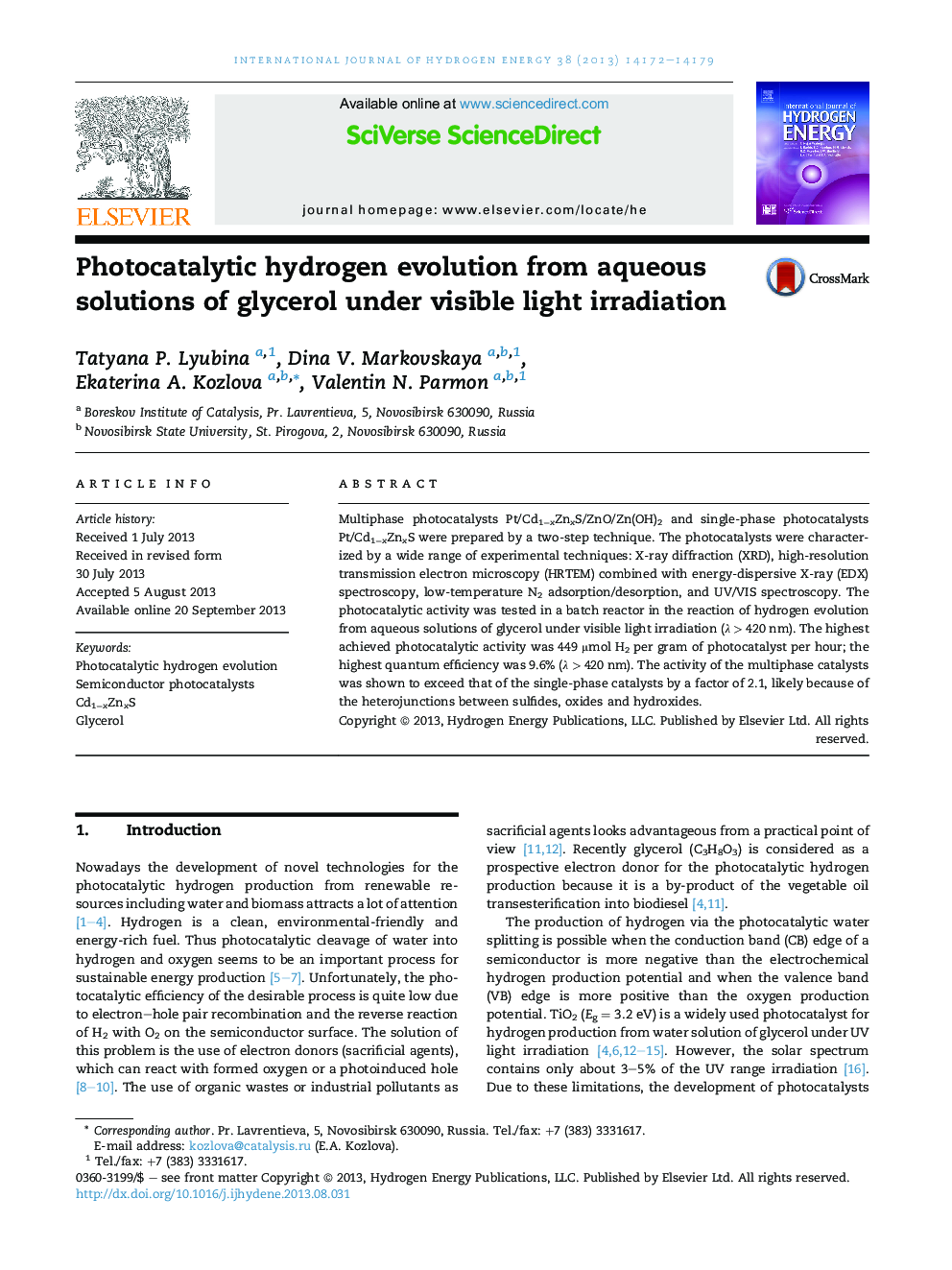 Photocatalytic hydrogen evolution from aqueous solutions of glycerol under visible light irradiation