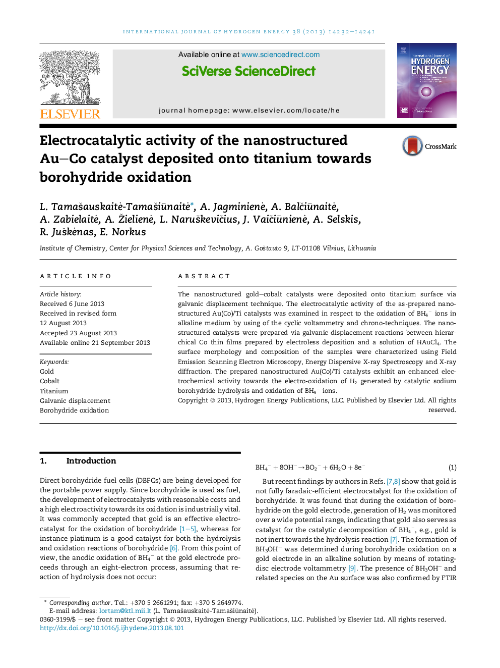 Electrocatalytic activity of the nanostructured Au–Co catalyst deposited onto titanium towards borohydride oxidation