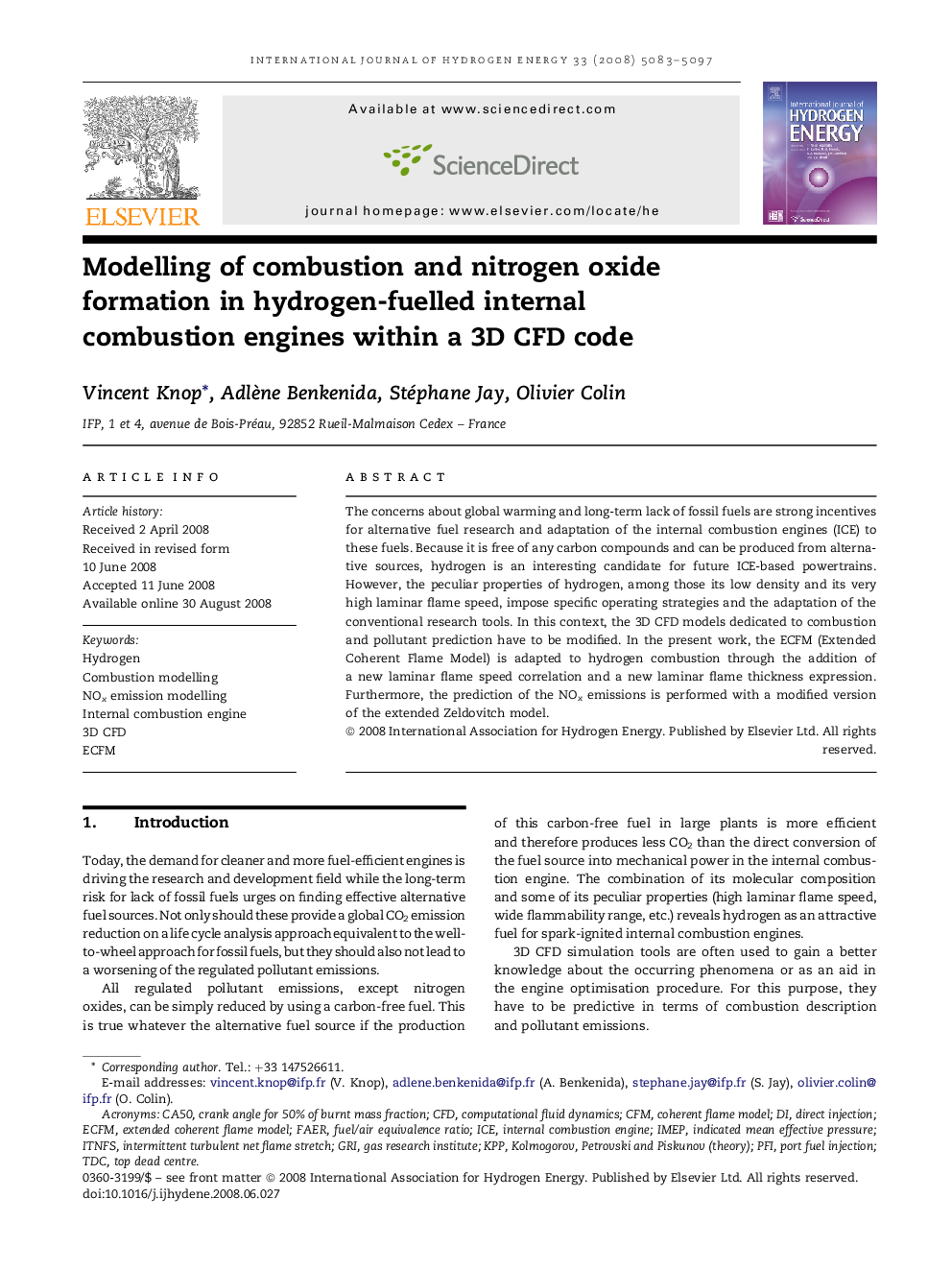 Modelling of combustion and nitrogen oxide formation in hydrogen-fuelled internal combustion engines within a 3D CFD code