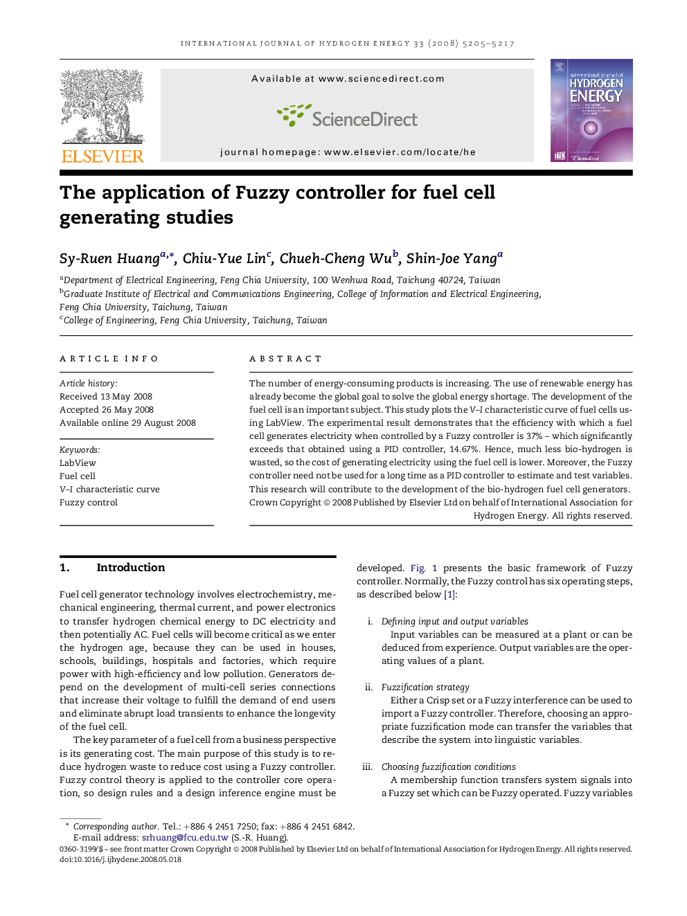 The application of Fuzzy controller for fuel cell generating studies