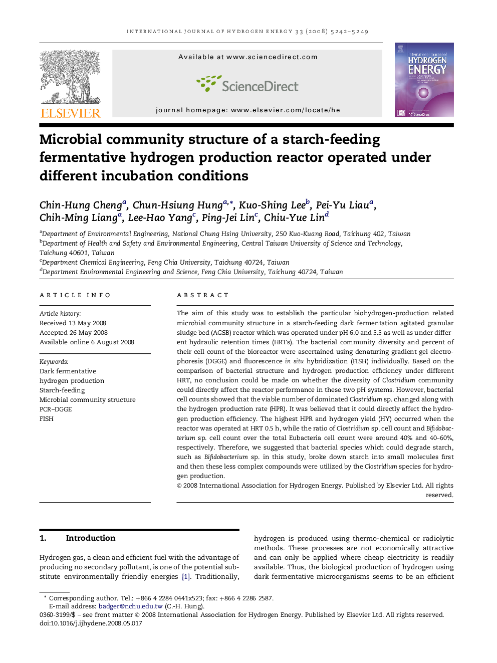 Microbial community structure of a starch-feeding fermentative hydrogen production reactor operated under different incubation conditions