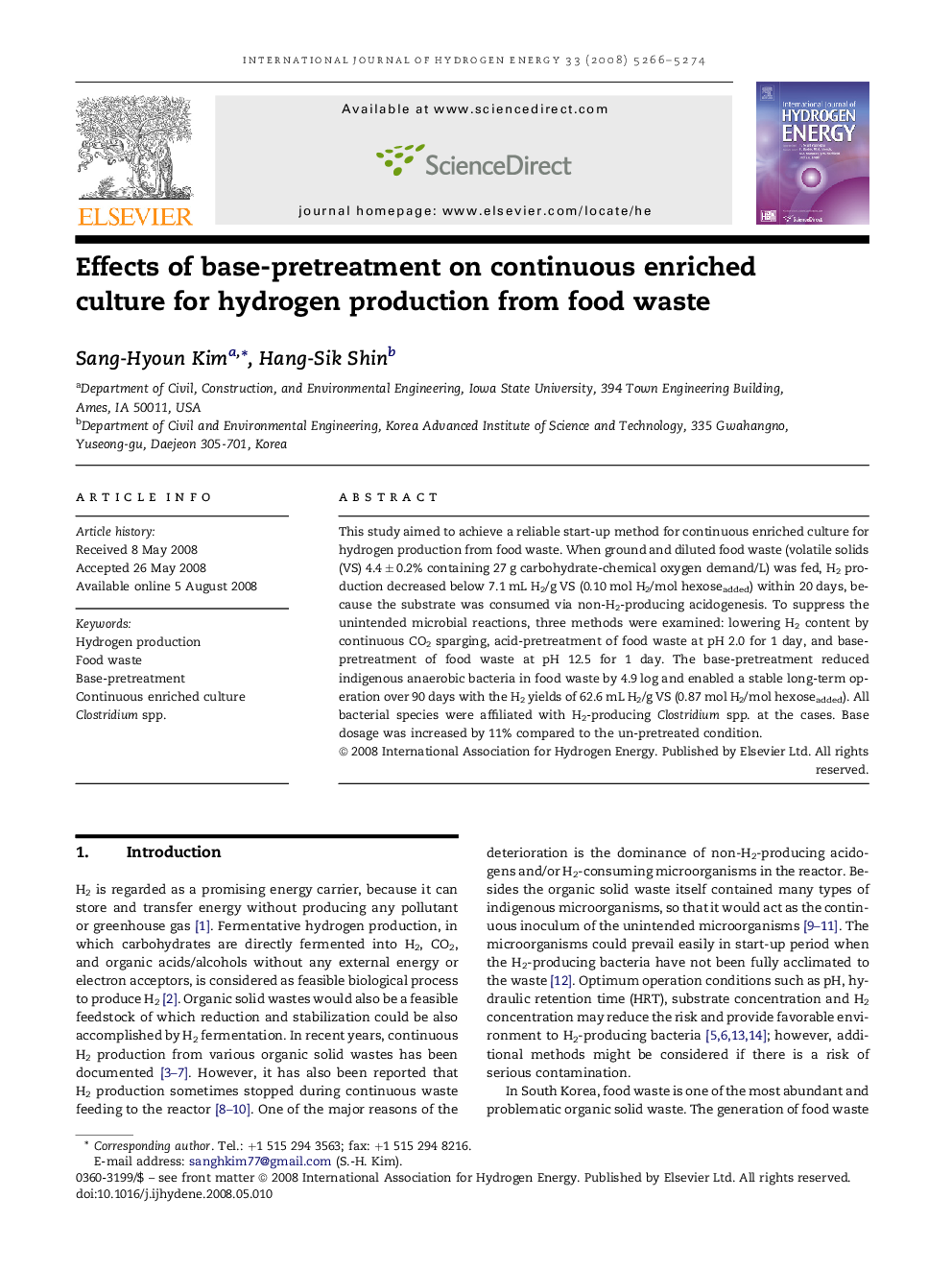 Effects of base-pretreatment on continuous enriched culture for hydrogen production from food waste