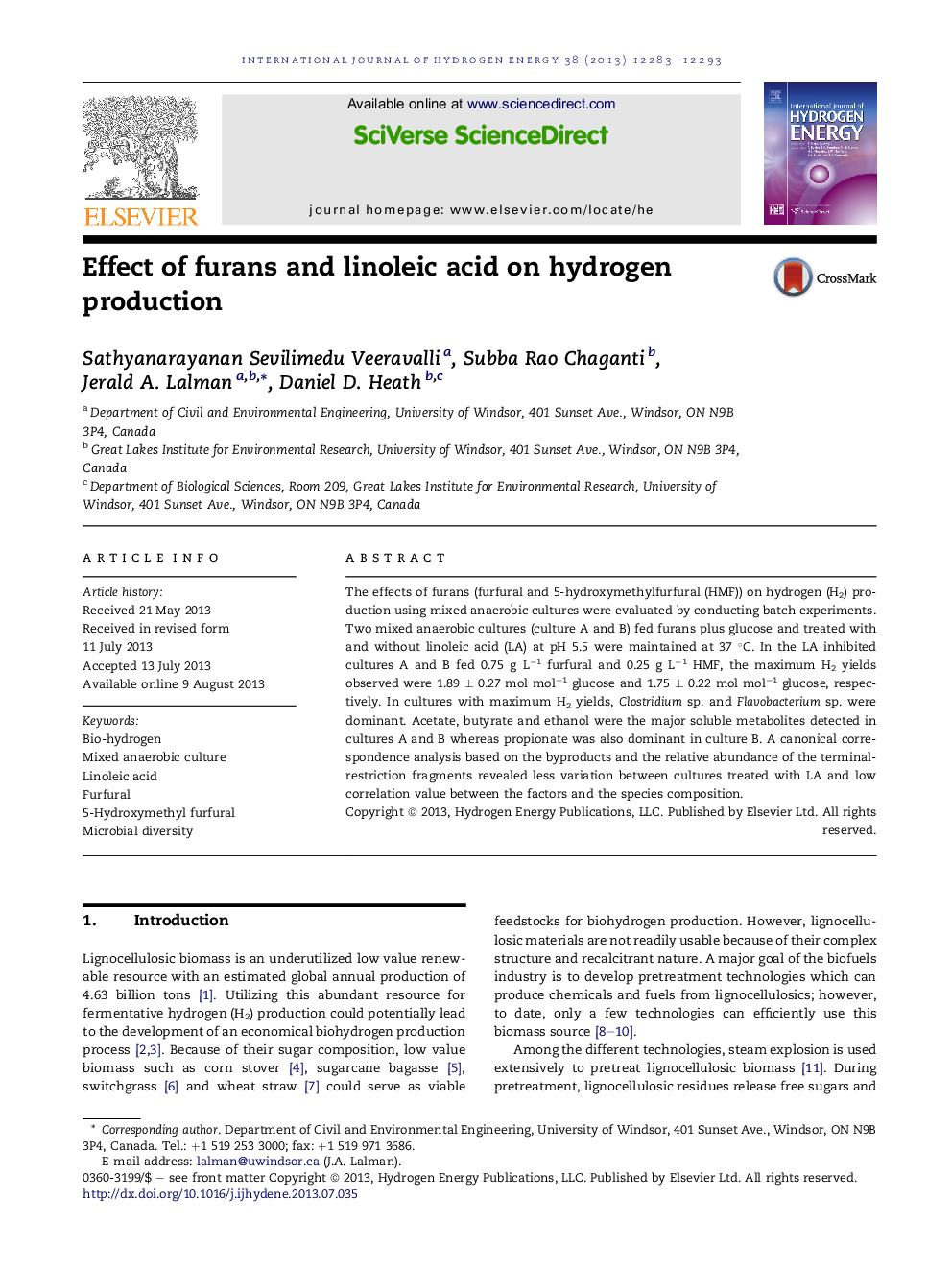 Effect of furans and linoleic acid on hydrogen production