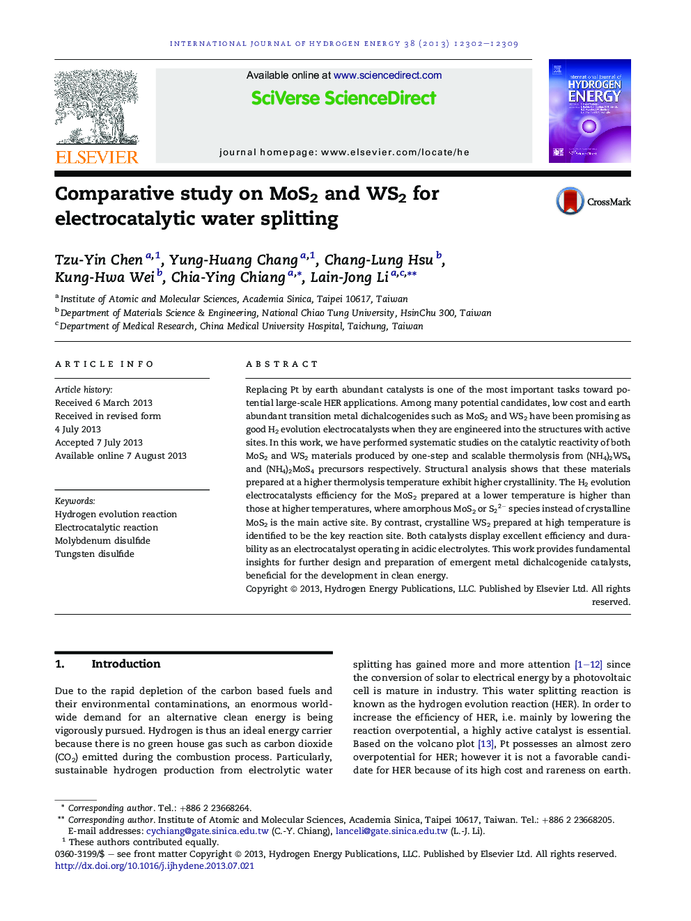 Comparative study on MoS2 and WS2 for electrocatalytic water splitting