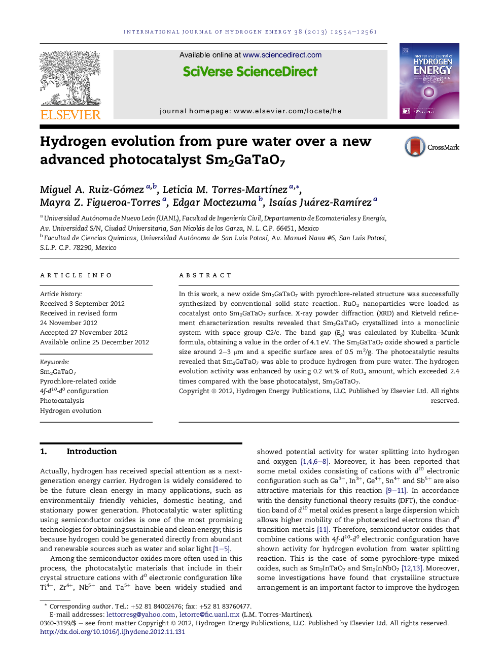 Hydrogen evolution from pure water over a new advanced photocatalyst Sm2GaTaO7