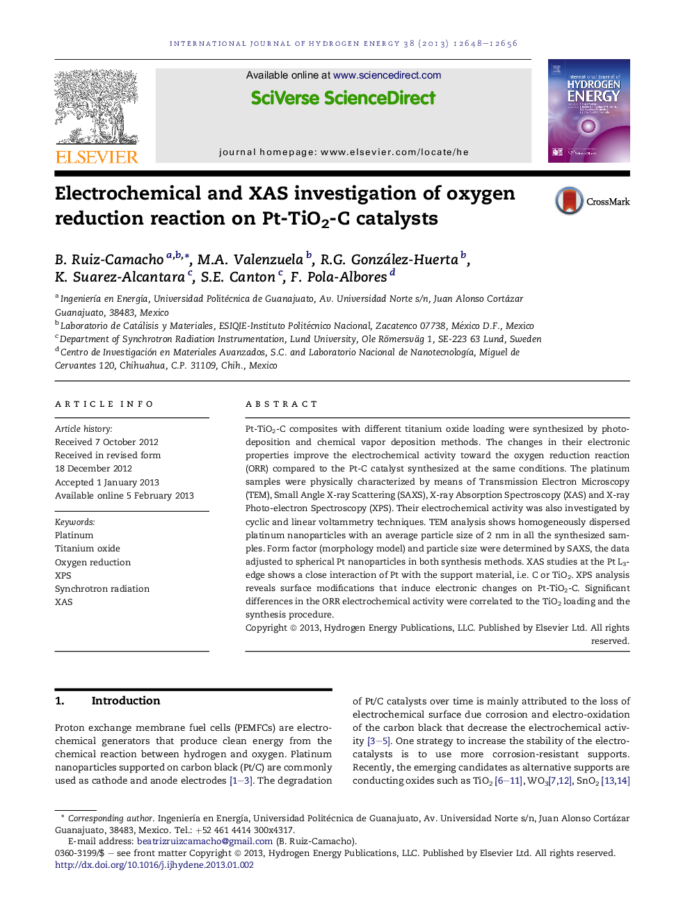 Electrochemical and XAS investigation of oxygen reduction reaction on Pt-TiO2-C catalysts