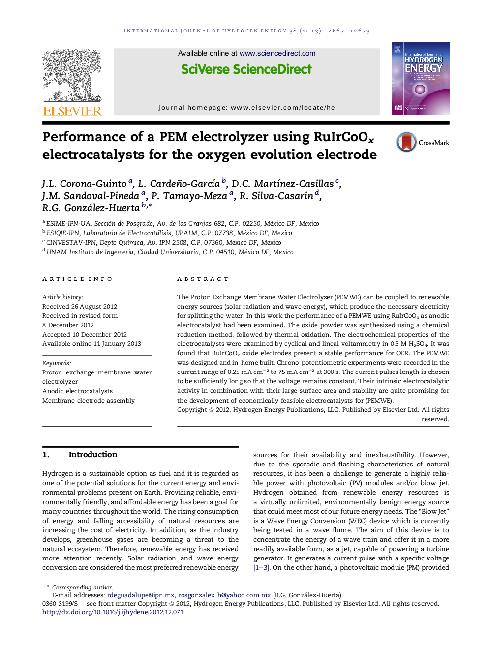 Performance of a PEM electrolyzer using RuIrCoOx electrocatalysts for the oxygen evolution electrode