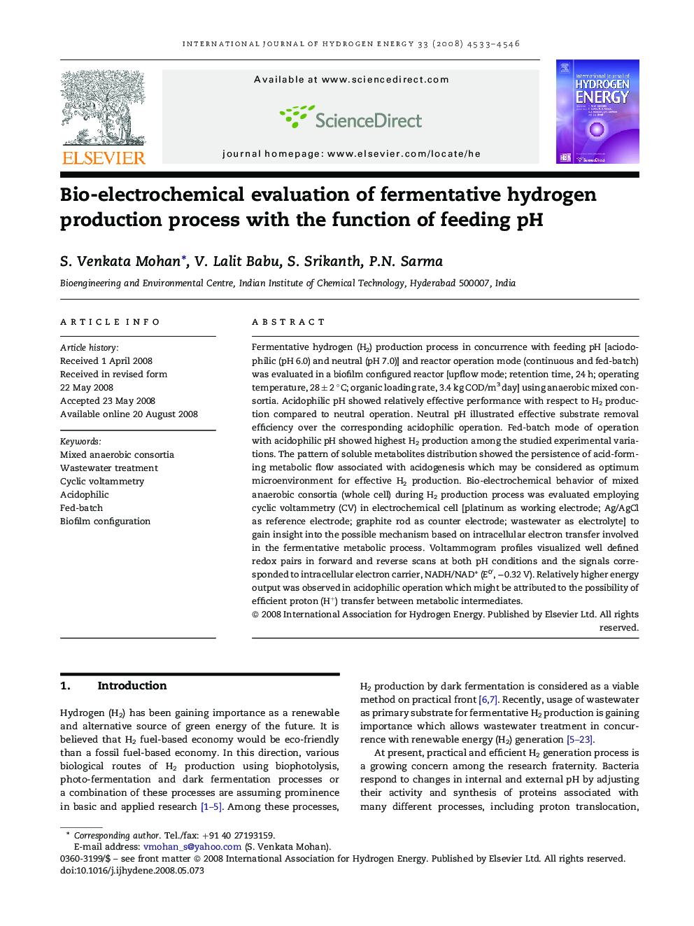 Bio-electrochemical evaluation of fermentative hydrogen production process with the function of feeding pH