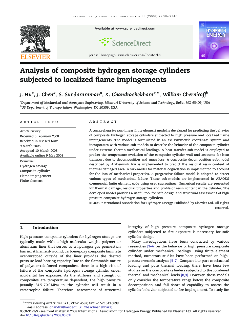 Analysis of composite hydrogen storage cylinders subjected to localized flame impingements