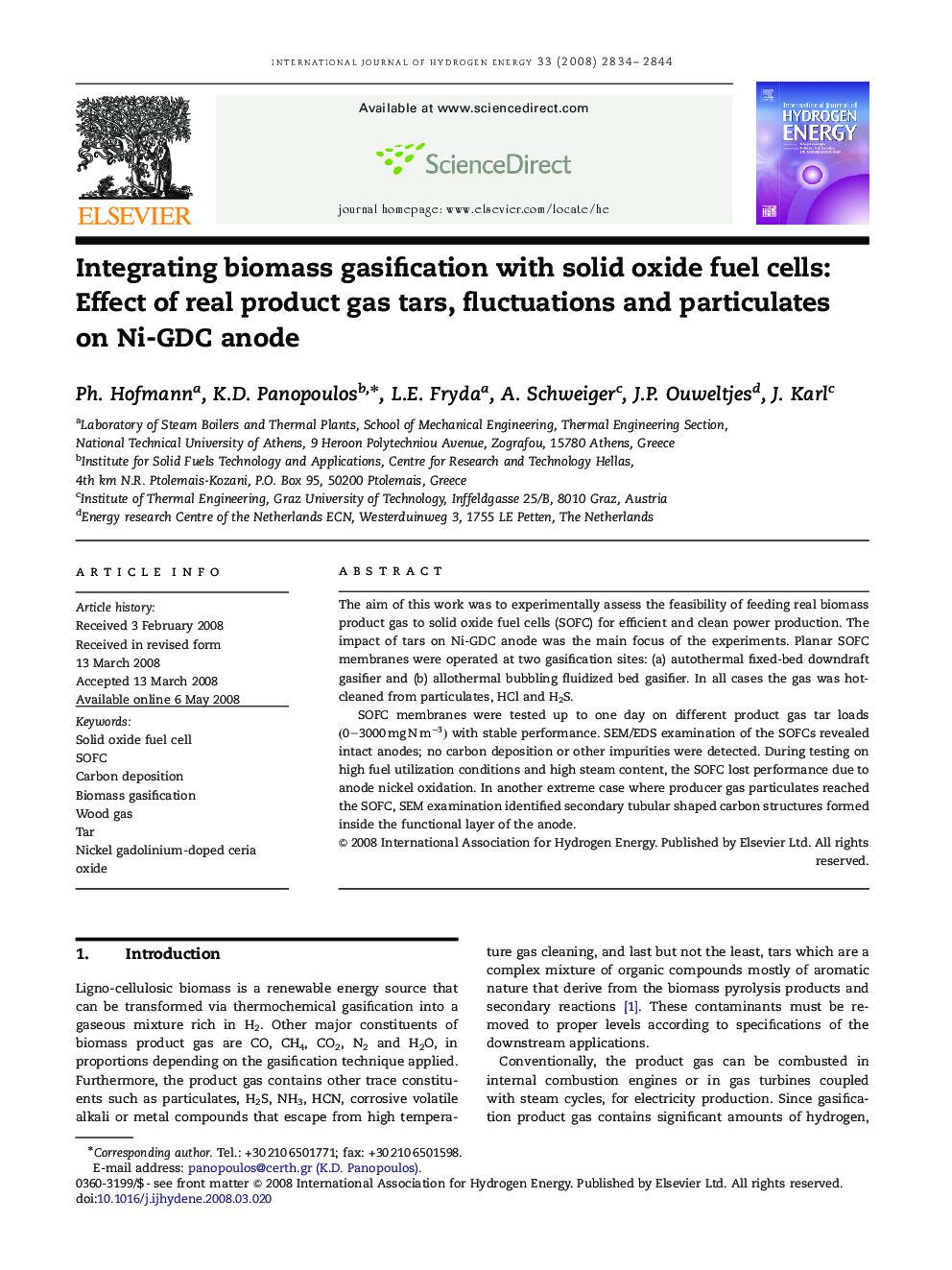 Integrating biomass gasification with solid oxide fuel cells: Effect of real product gas tars, fluctuations and particulates on Ni-GDC anode