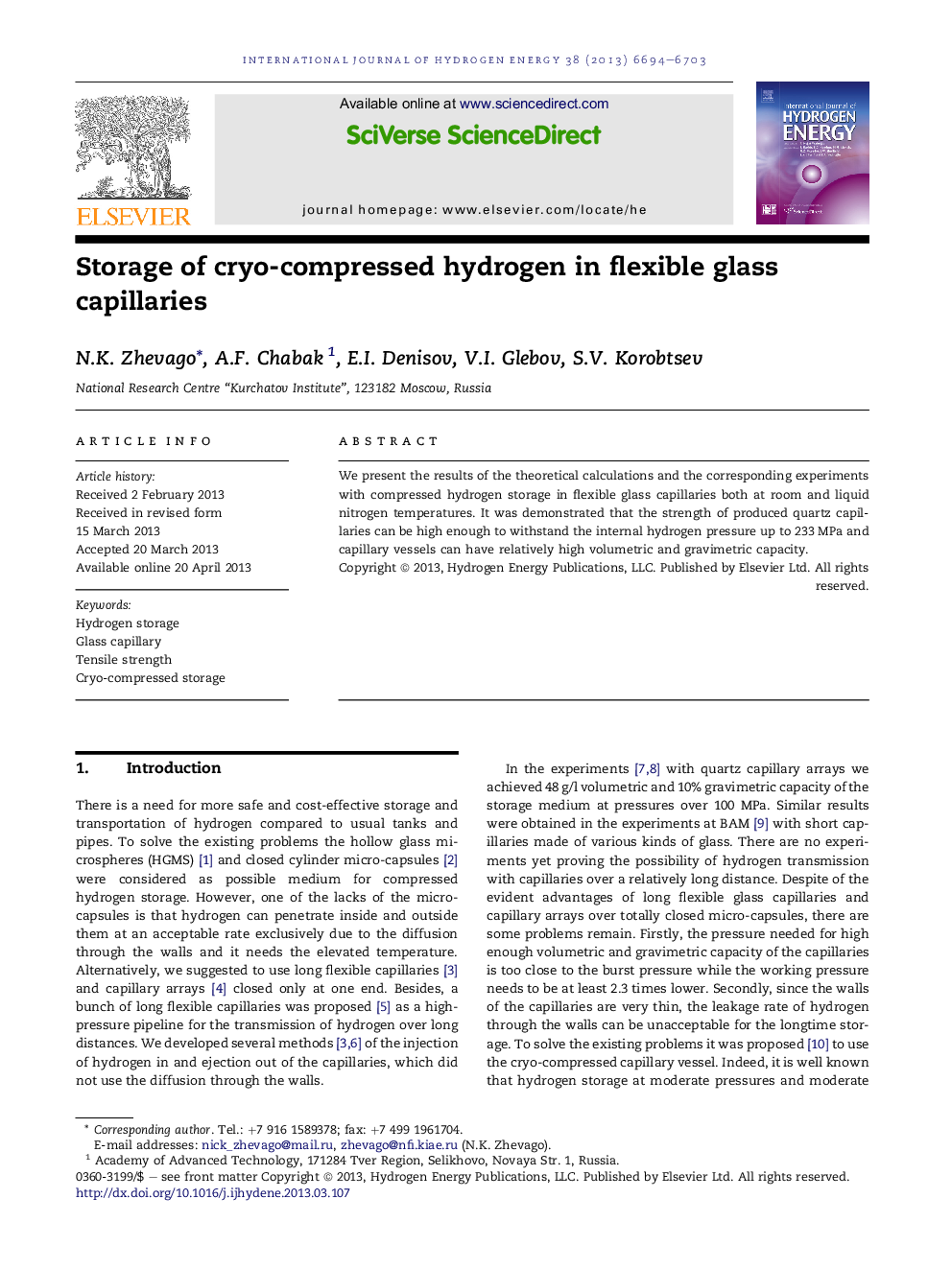 Storage of cryo-compressed hydrogen in flexible glass capillaries