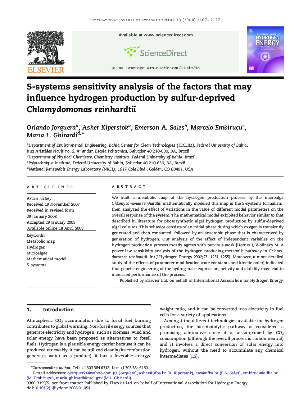 S-systems sensitivity analysis of the factors that may influence hydrogen production by sulfur-deprived Chlamydomonas reinhardtii