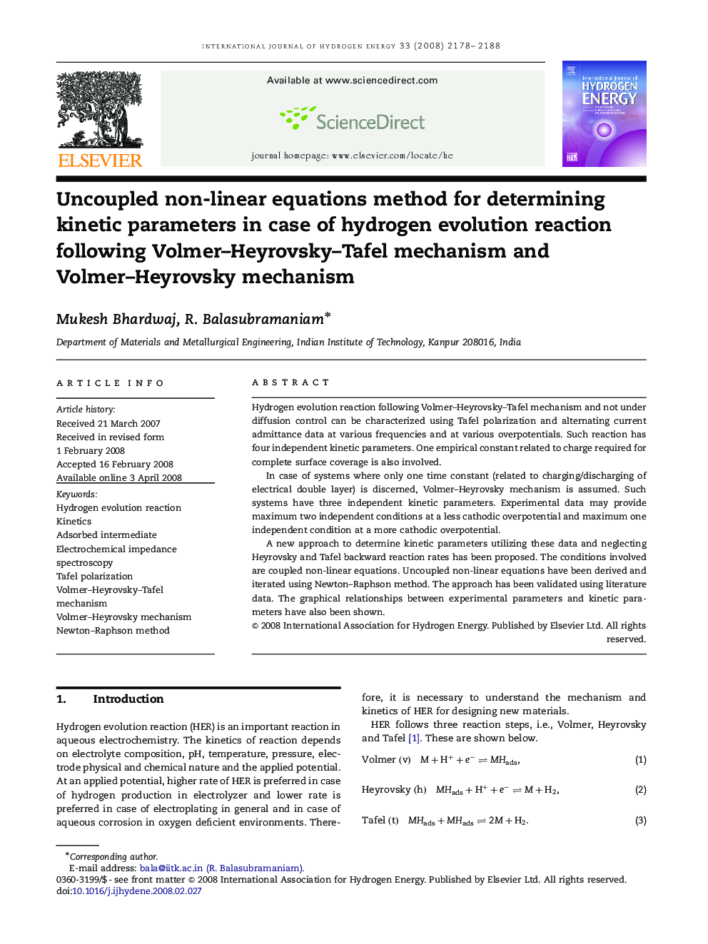 Uncoupled non-linear equations method for determining kinetic parameters in case of hydrogen evolution reaction following Volmer–Heyrovsky–Tafel mechanism and Volmer–Heyrovsky mechanism