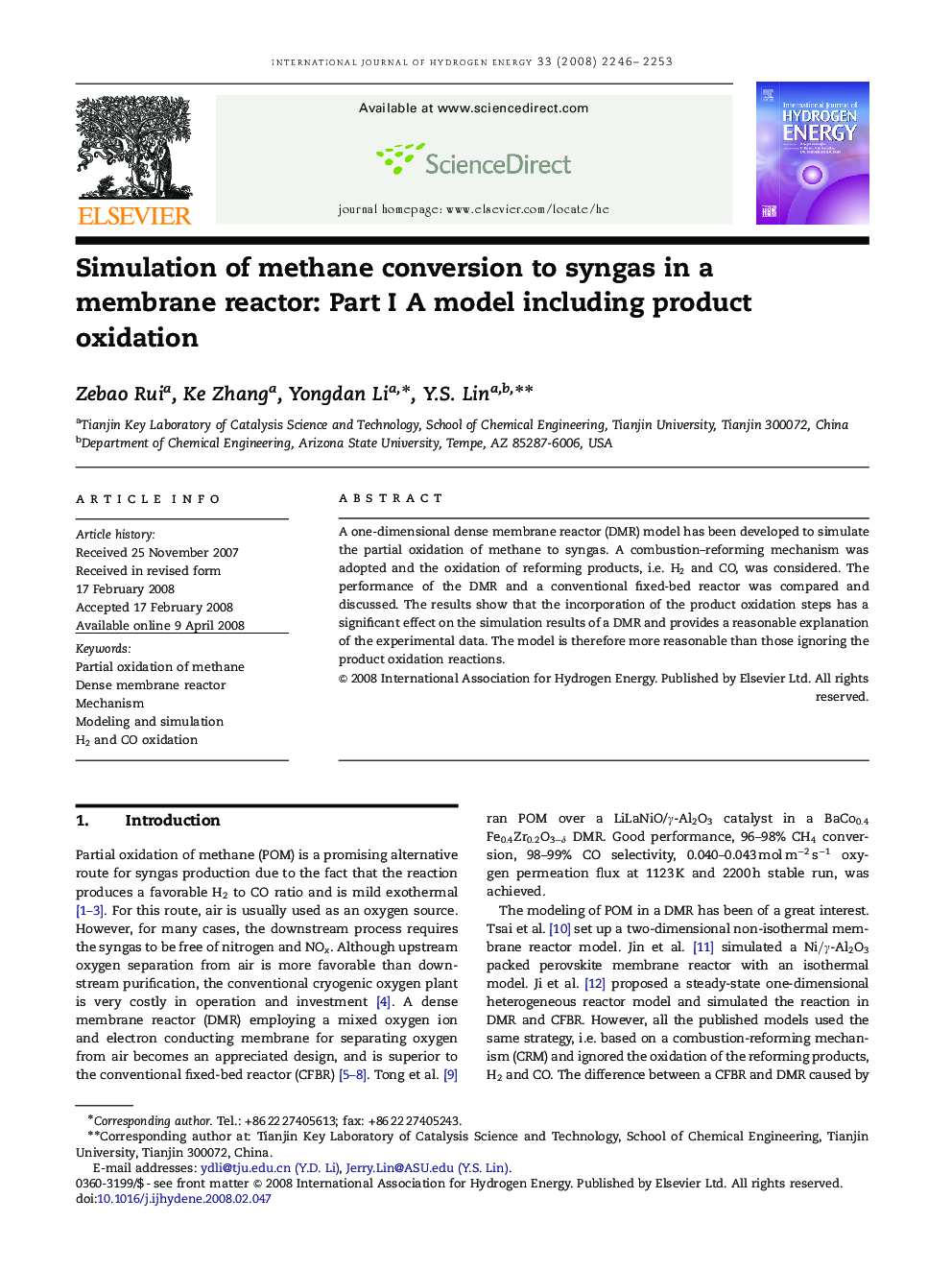 Simulation of methane conversion to syngas in a membrane reactor: Part I A model including product oxidation