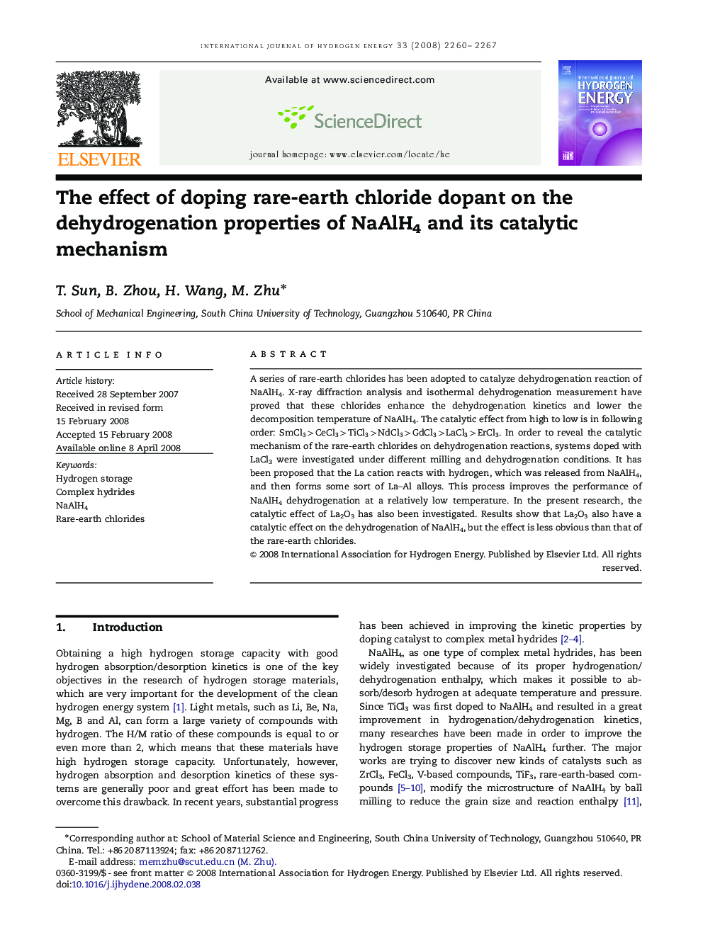 The effect of doping rare-earth chloride dopant on the dehydrogenation properties of NaAlH4 and its catalytic mechanism