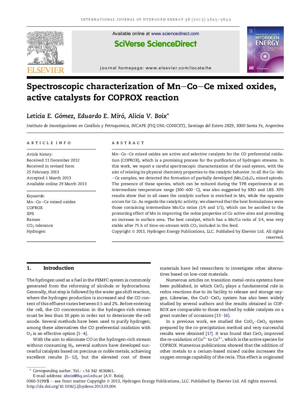 Spectroscopic characterization of Mn–Co–Ce mixed oxides, active catalysts for COPROX reaction