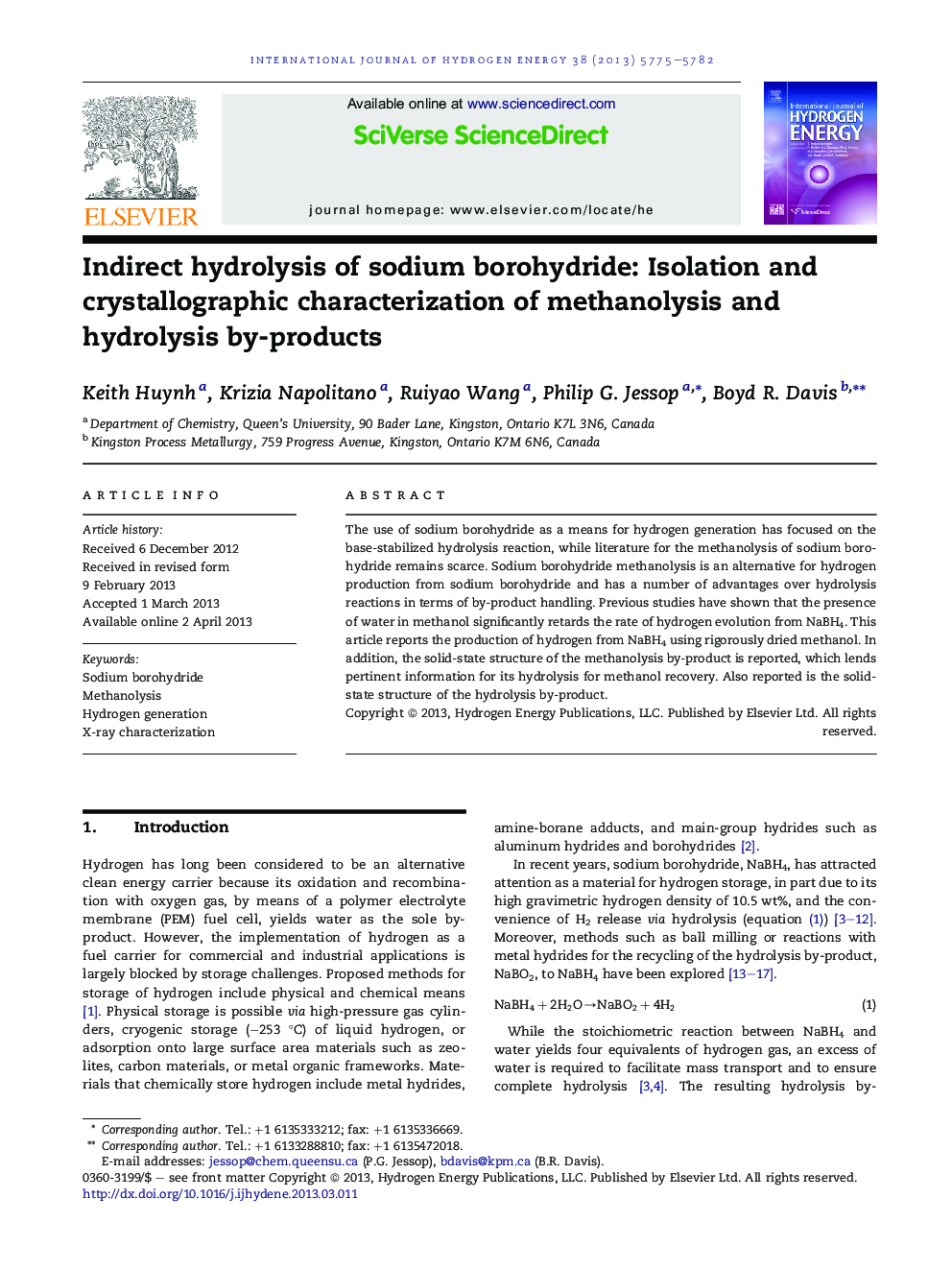 Indirect hydrolysis of sodium borohydride: Isolation and crystallographic characterization of methanolysis and hydrolysis by-products