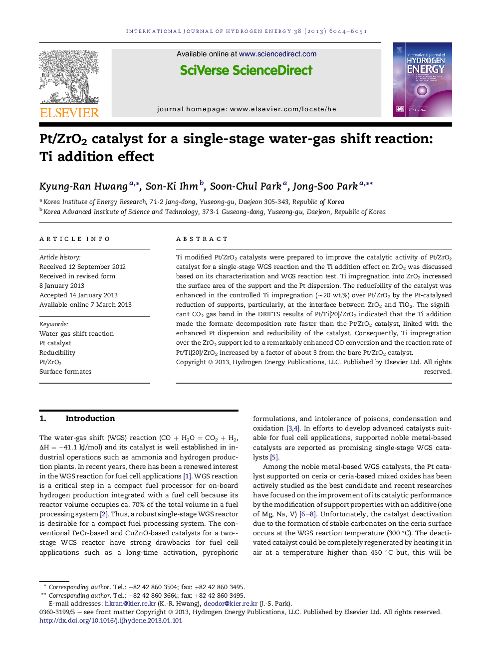 Pt/ZrO2 catalyst for a single-stage water-gas shift reaction: Ti addition effect