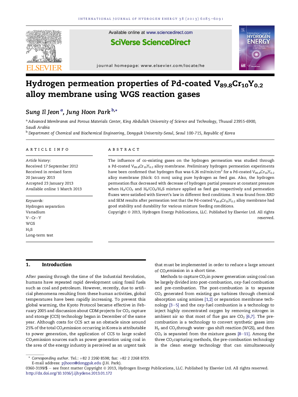 Hydrogen permeation properties of Pd-coated V89.8Cr10Y0.2 alloy membrane using WGS reaction gases