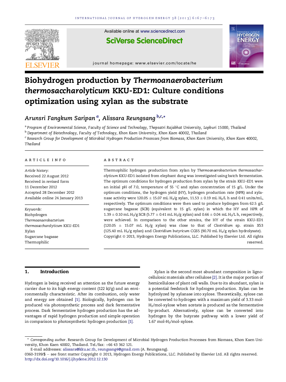 Biohydrogen production by Thermoanaerobacterium thermosaccharolyticum KKU-ED1: Culture conditions optimization using xylan as the substrate