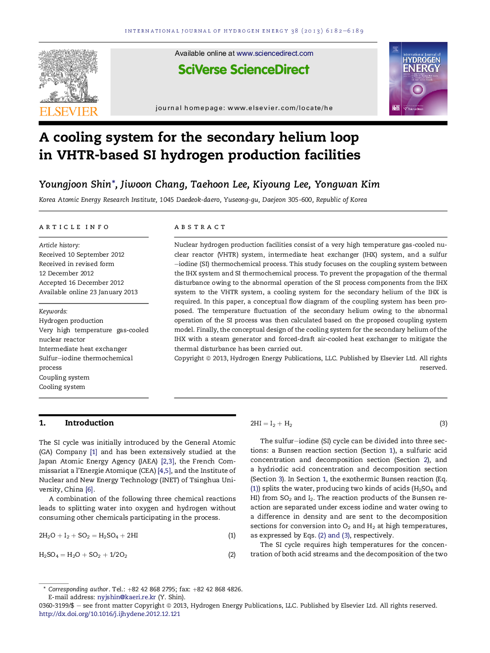 A cooling system for the secondary helium loop inÂ VHTR-based SI hydrogen production facilities