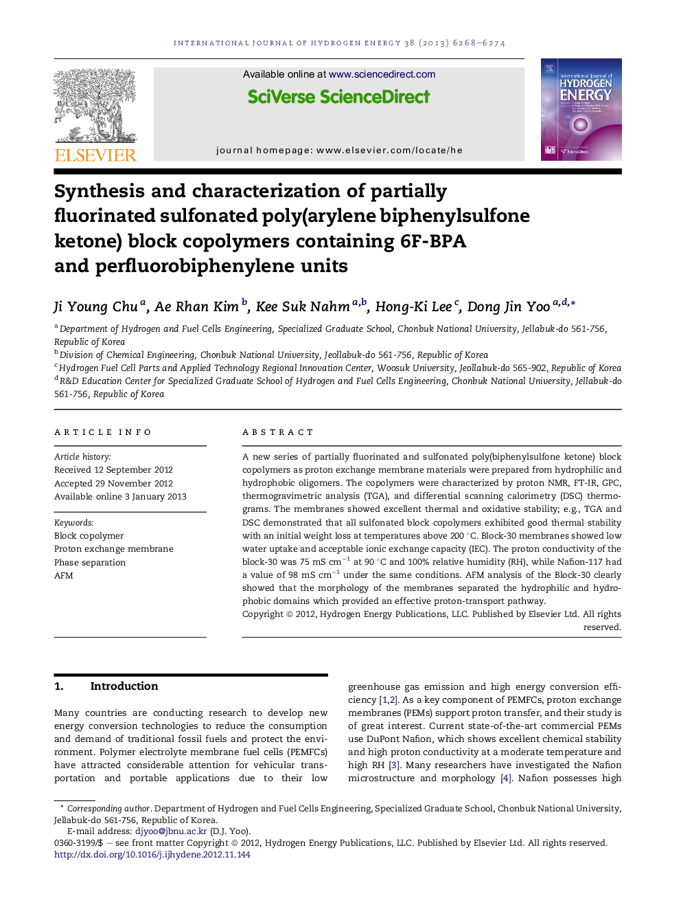 Synthesis and characterization of partially fluorinated sulfonated poly(arylene biphenylsulfone ketone) block copolymers containing 6F-BPA and perfluorobiphenylene units