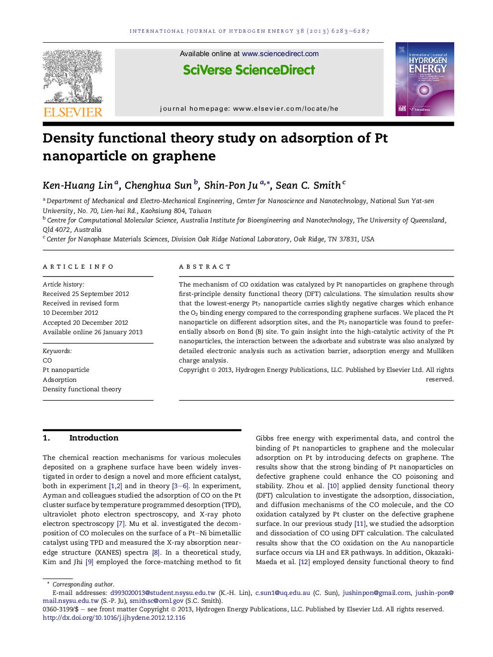 Density functional theory study on adsorption of Pt nanoparticle on graphene