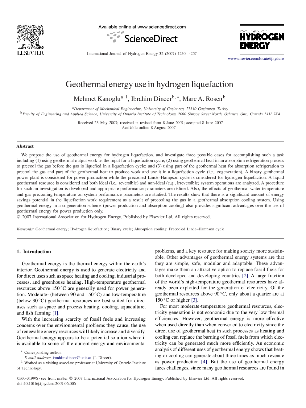 Geothermal energy use in hydrogen liquefaction