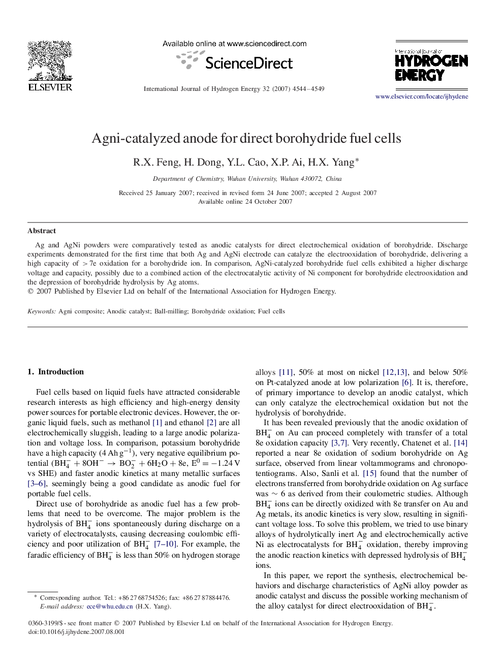 Agni-catalyzed anode for direct borohydride fuel cells