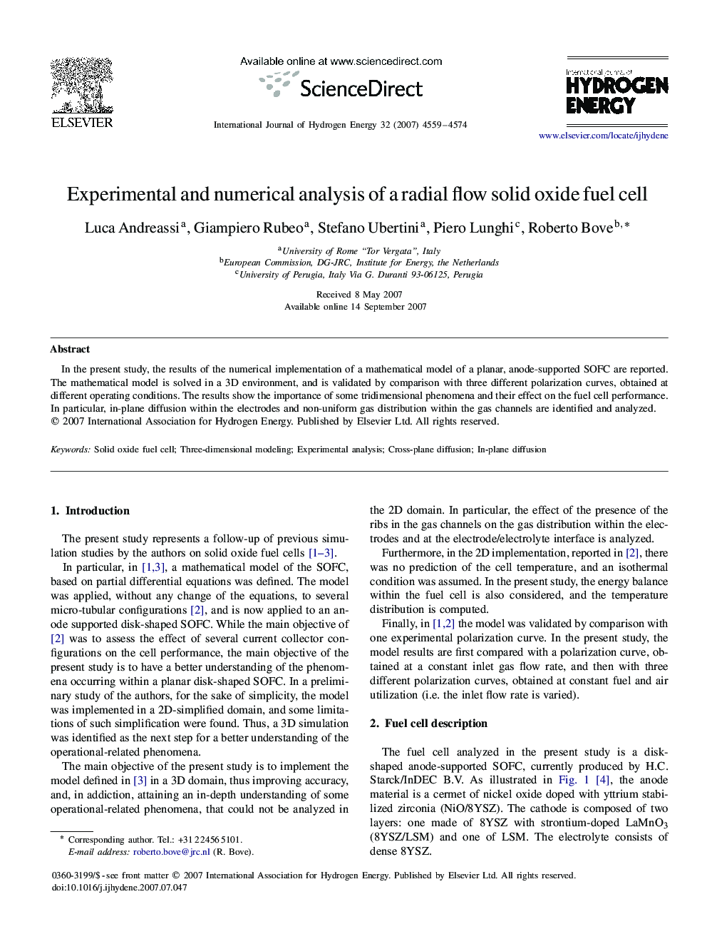 Experimental and numerical analysis of a radial flow solid oxide fuel cell