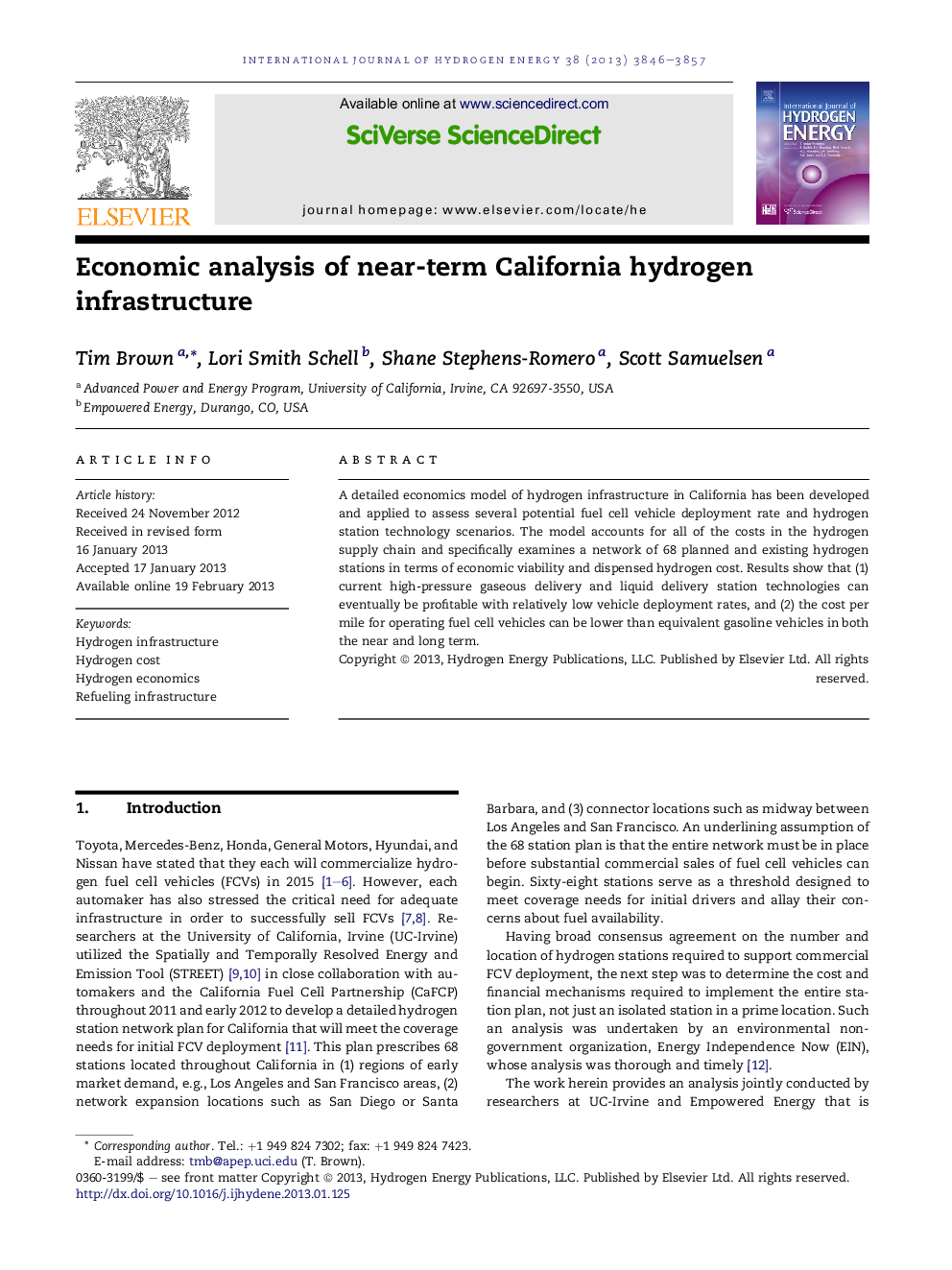 Economic analysis of near-term California hydrogen infrastructure