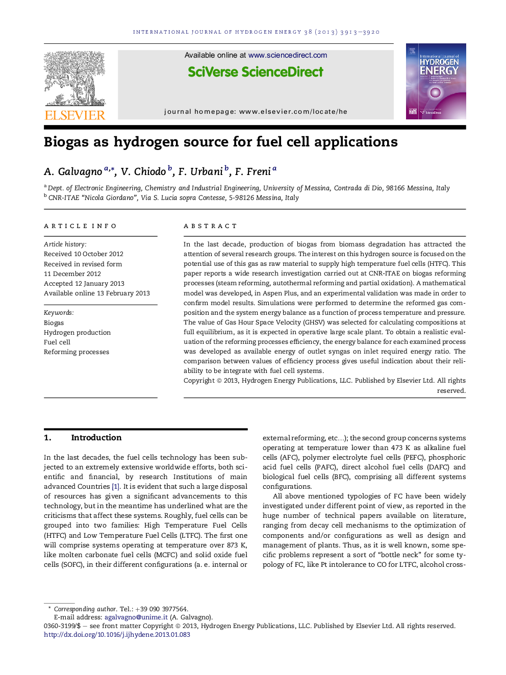 Biogas as hydrogen source for fuel cell applications