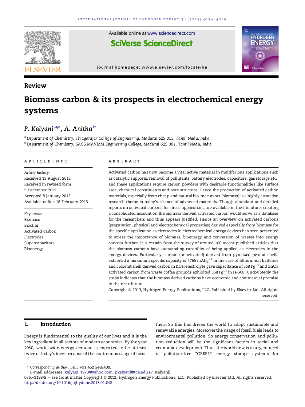 Biomass carbon & its prospects in electrochemical energy systems