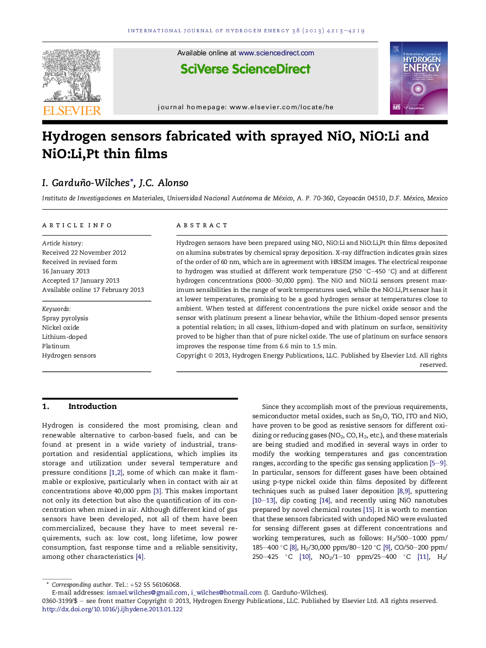 Hydrogen sensors fabricated with sprayed NiO, NiO:Li and NiO:Li,Pt thin films