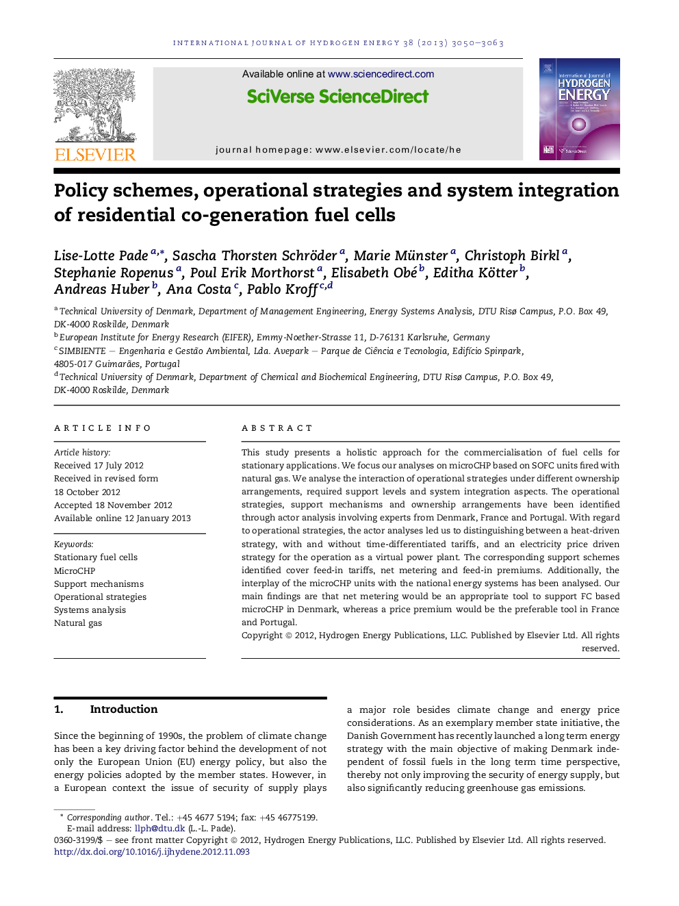 Policy schemes, operational strategies and system integration of residential co-generation fuel cells