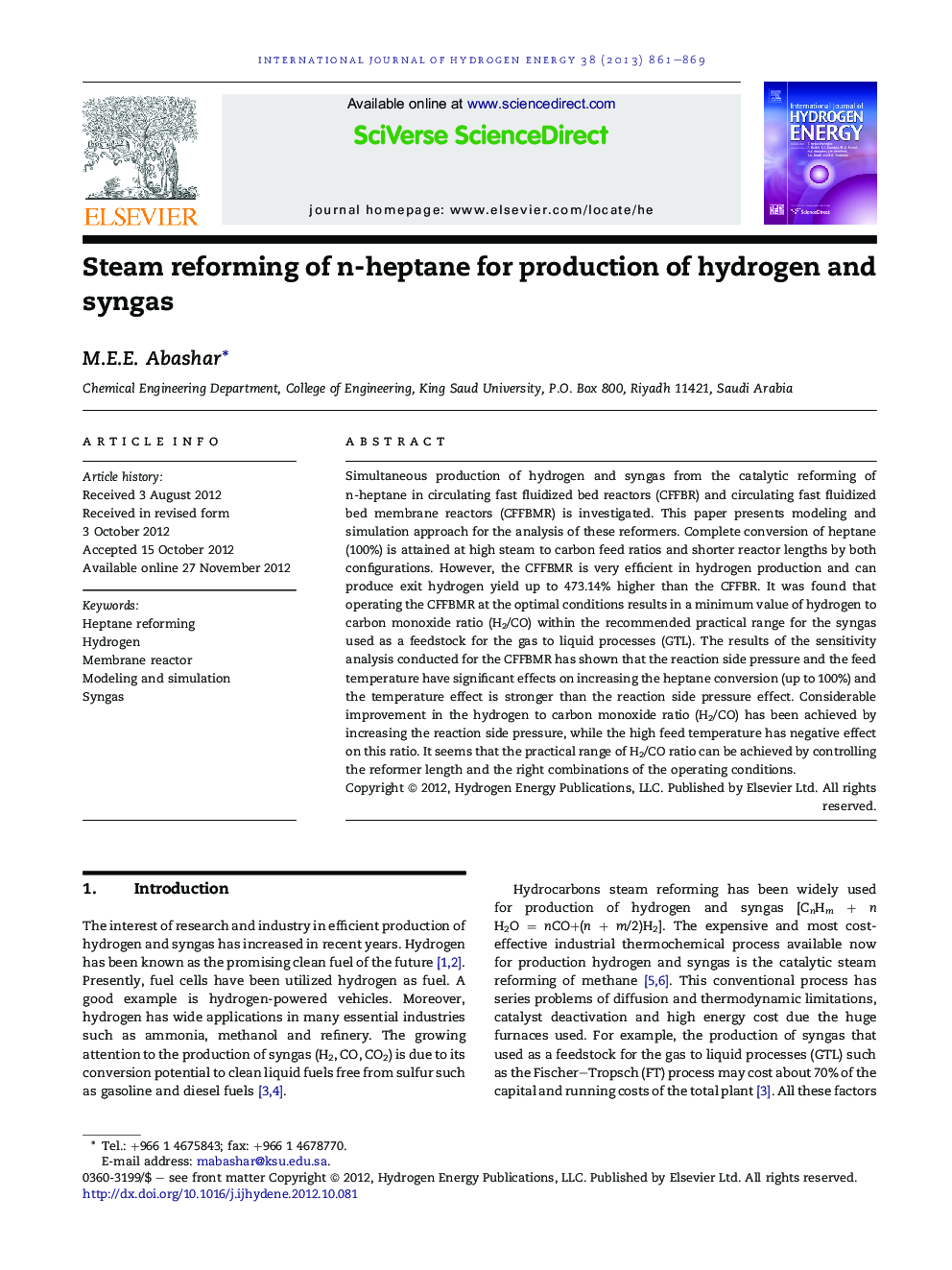 Steam reforming of n-heptane for production of hydrogen and syngas