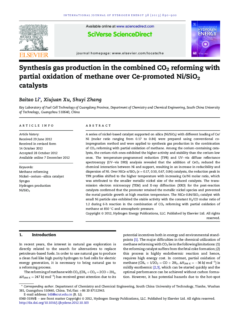 Synthesis gas production in the combined CO2 reforming with partial oxidation of methane over Ce-promoted Ni/SiO2 catalysts