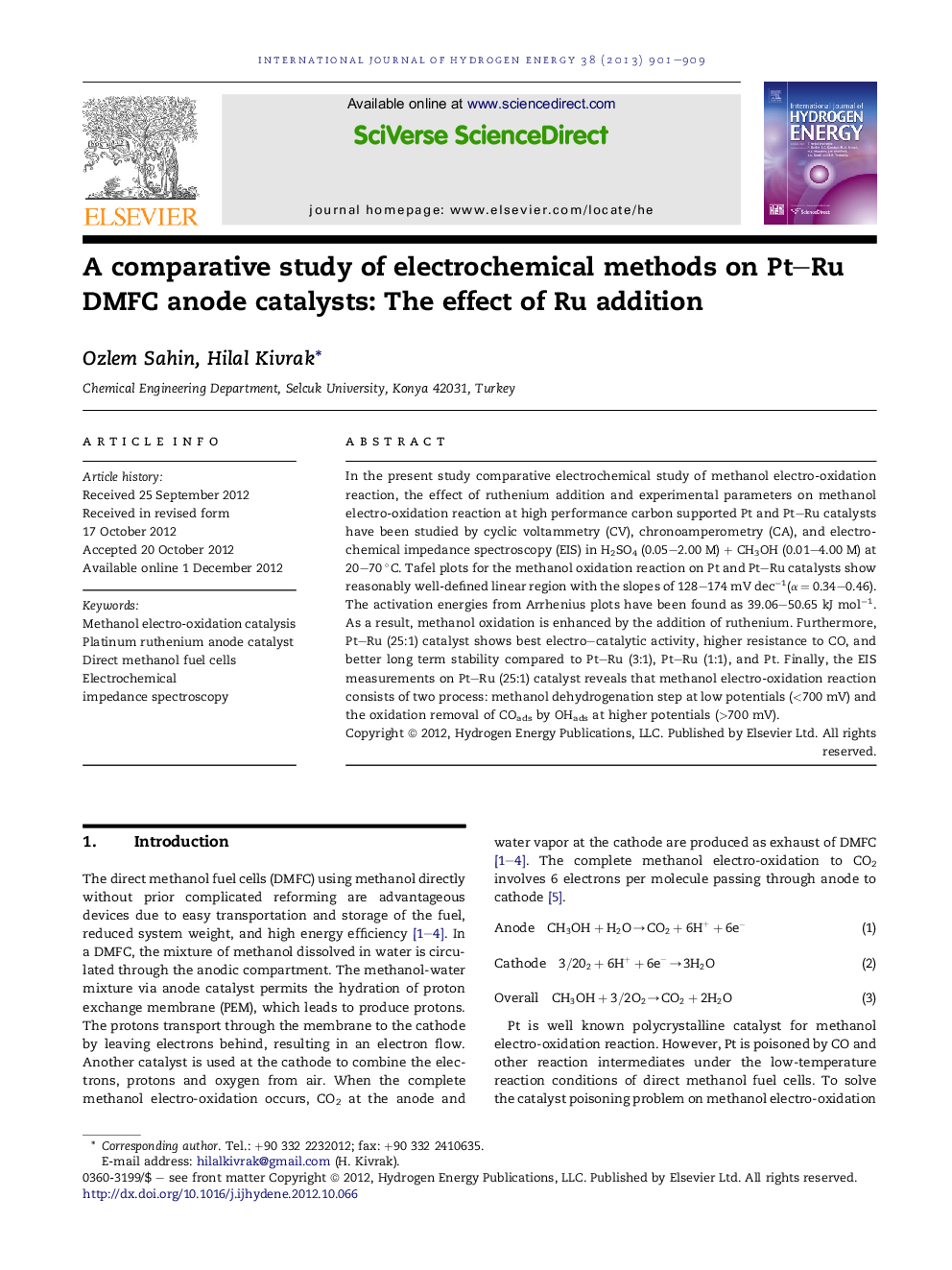 A comparative study of electrochemical methods on Pt–Ru DMFC anode catalysts: The effect of Ru addition