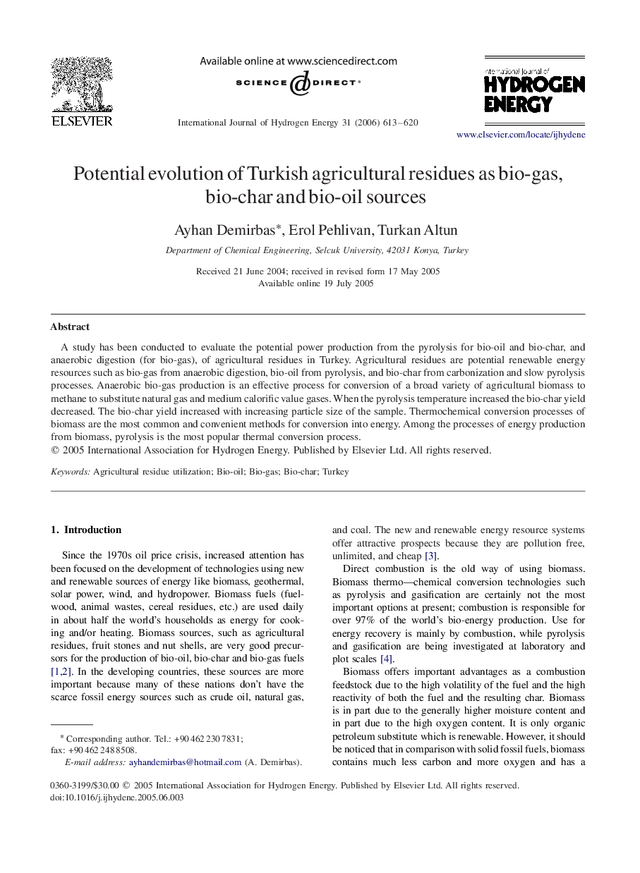 Potential evolution of Turkish agricultural residues as bio-gas, bio-char and bio-oil sources