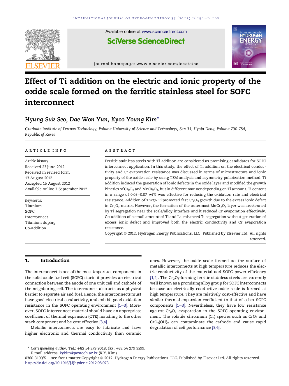 Effect of Ti addition on the electric and ionic property of the oxide scale formed on the ferritic stainless steel for SOFC interconnect