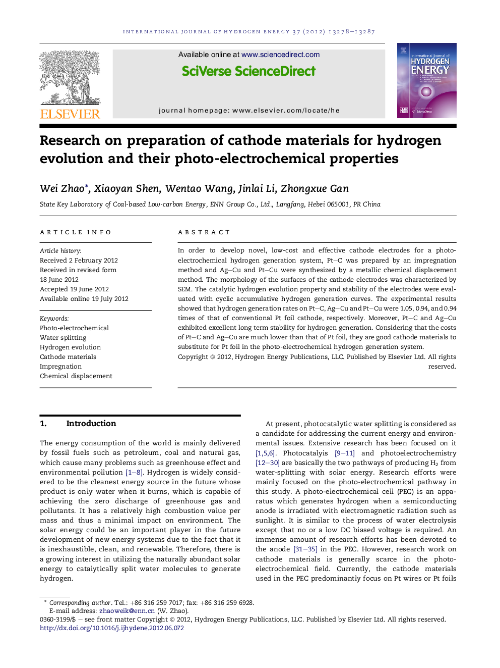 Research on preparation of cathode materials for hydrogen evolution and their photo-electrochemical properties