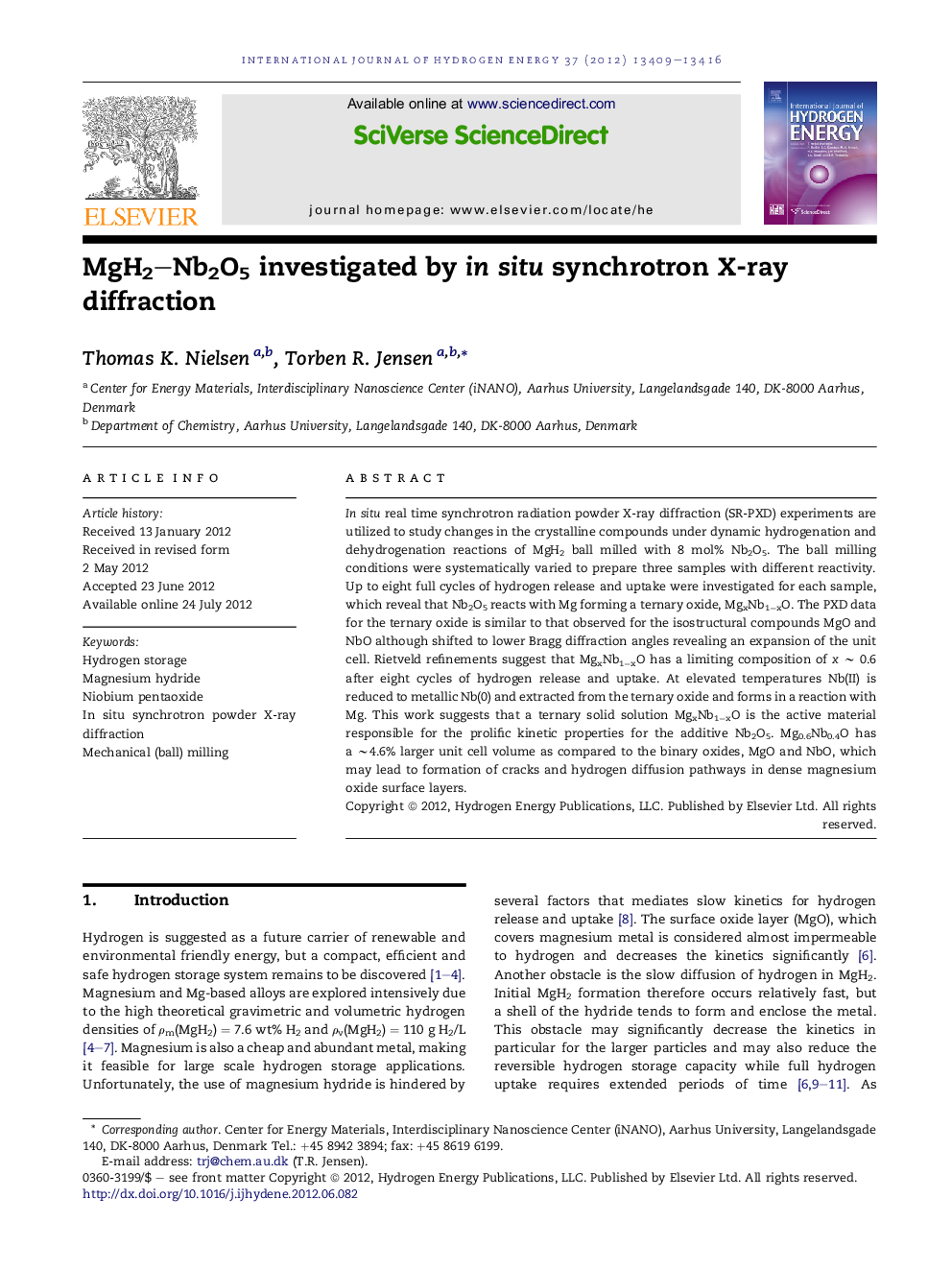 MgH2–Nb2O5 investigated by in situ synchrotron X-ray diffraction