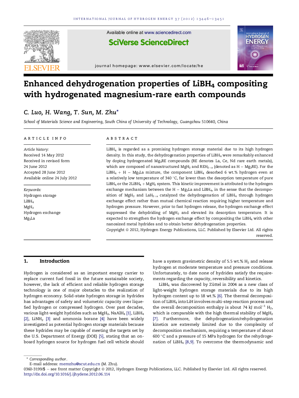 Enhanced dehydrogenation properties of LiBH4 compositing with hydrogenated magnesium-rare earth compounds