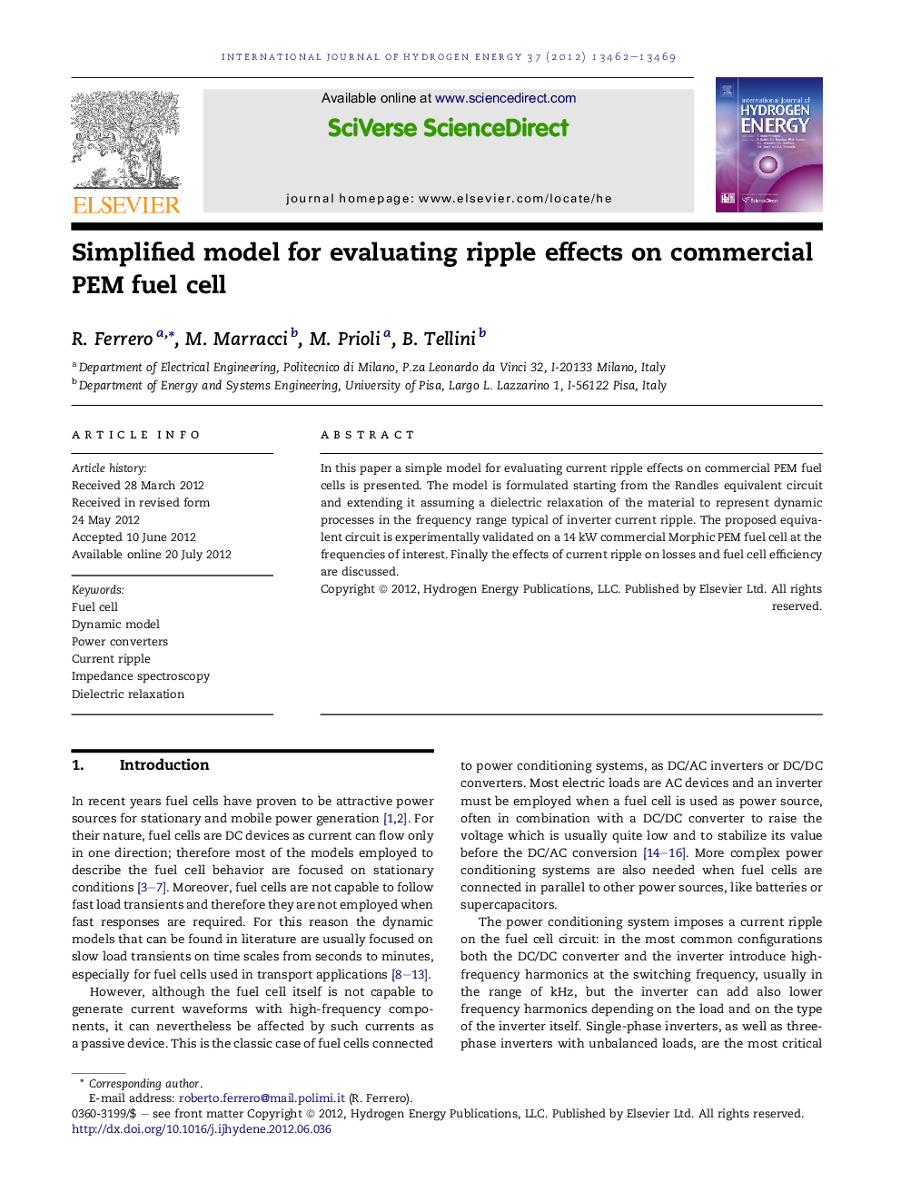 Simplified model for evaluating ripple effects on commercial PEM fuel cell