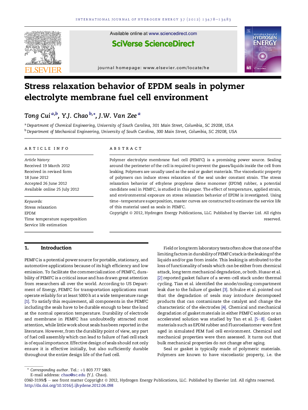 Stress relaxation behavior of EPDM seals in polymer electrolyte membrane fuel cell environment