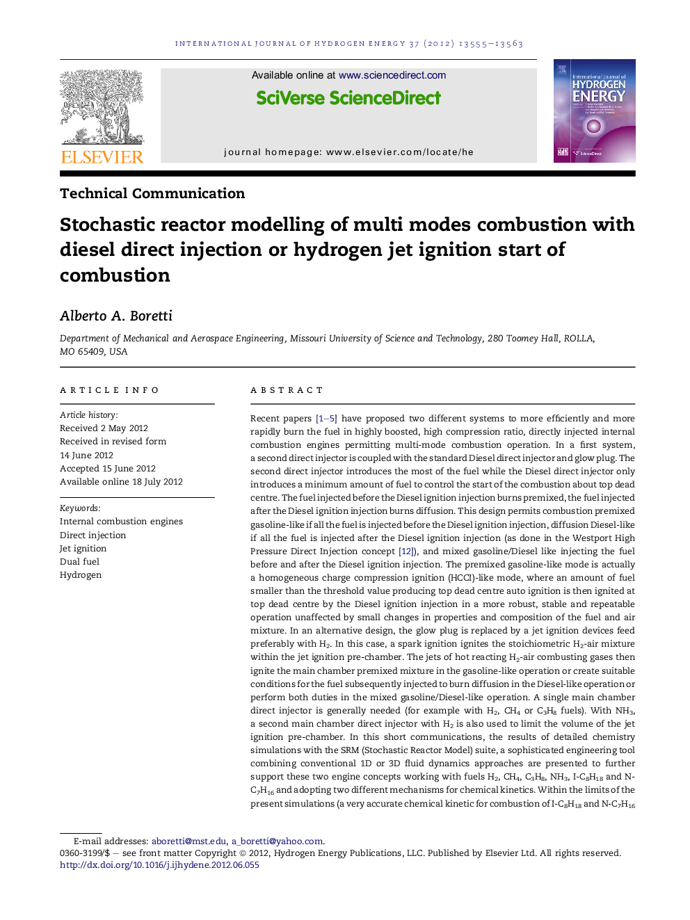 Stochastic reactor modelling of multi modes combustion with diesel direct injection or hydrogen jet ignition start of combustion