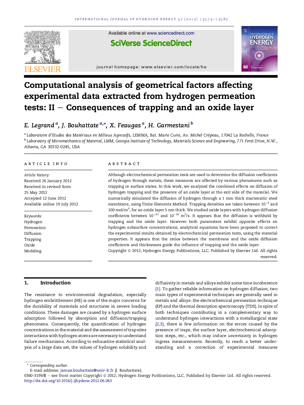 Computational analysis of geometrical factors affecting experimental data extracted from hydrogen permeation tests: II – Consequences of trapping and an oxide layer