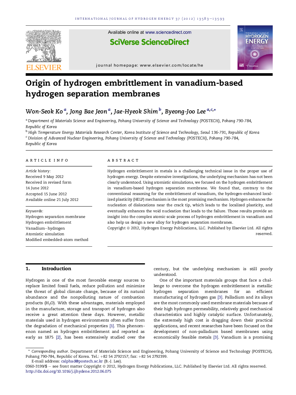 Origin of hydrogen embrittlement in vanadium-based hydrogen separation membranes